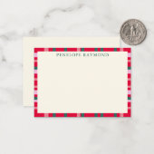 Carte de Noël moderne à carreaux rouge et vert per (Devant/Arrière en situation)