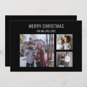Carte de Noël moderne à trois photos - Noir (Devant / Derrière)
