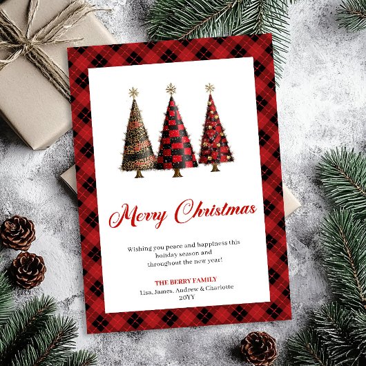 Carte de Noël moderne arbre léopard plaid bison