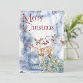 Carte de Noël moderne aux cerfs, aux baies et aux  (Debout devant)
