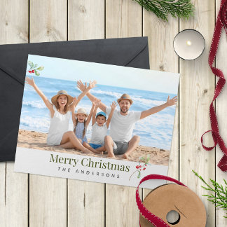 Carte de Noël moderne avec photo de famille verte