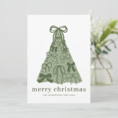 Carte de Noël Moderne avec Sapin et Ruban Vert (Debout devant)