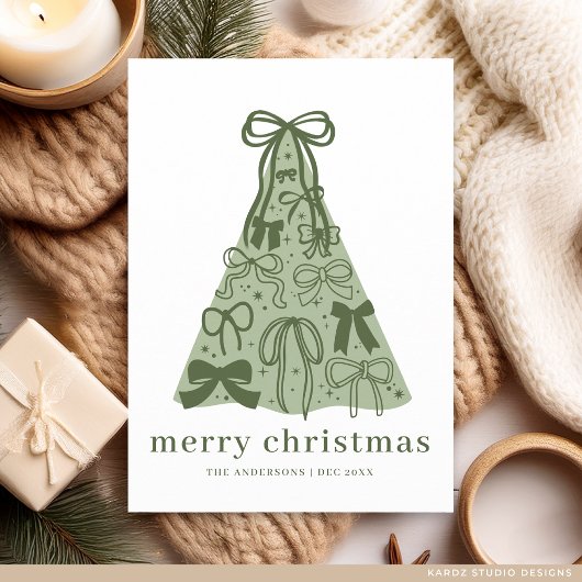Carte de Noël Moderne avec Sapin et Ruban Vert