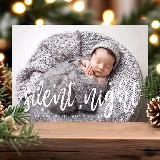 Carte de Noël Moderne Bébé Photo Silent Night