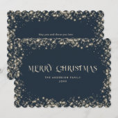 Carte de Noël moderne Blue Sparkly Snowy (Devant / Derrière)
