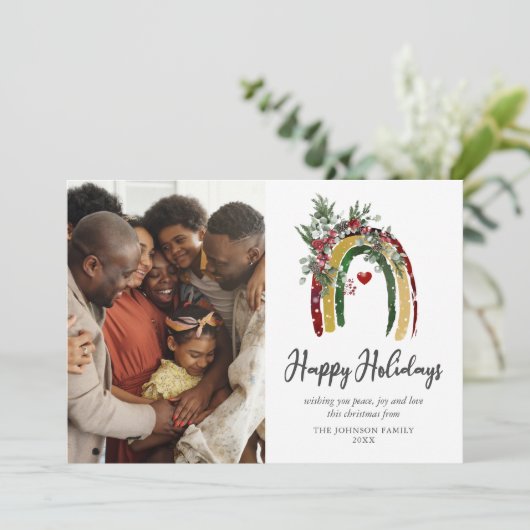 Carte de Noël moderne Boho Rainbow Photo (Debout devant)