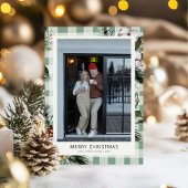 Carte de Noël moderne Botanique Vert Plaid