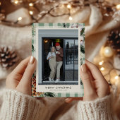 Carte de Noël moderne Botanique Vert Plaid