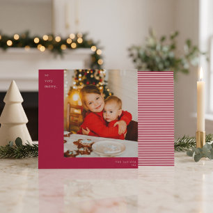 Carte de Noël Moderne Carrée Photo Rouge Cerise Jo