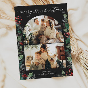 Carte de Noël moderne Dark Red 2 Photo Arch