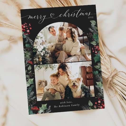 Carte de Noël moderne Dark Red 2 Photo Arch