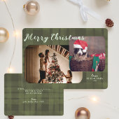 Carte de Noël moderne | Double-photo Plaid Olive