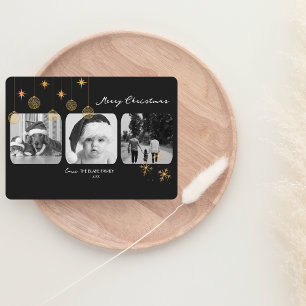 Carte de Noël moderne Elégant Gold Triple-Photo