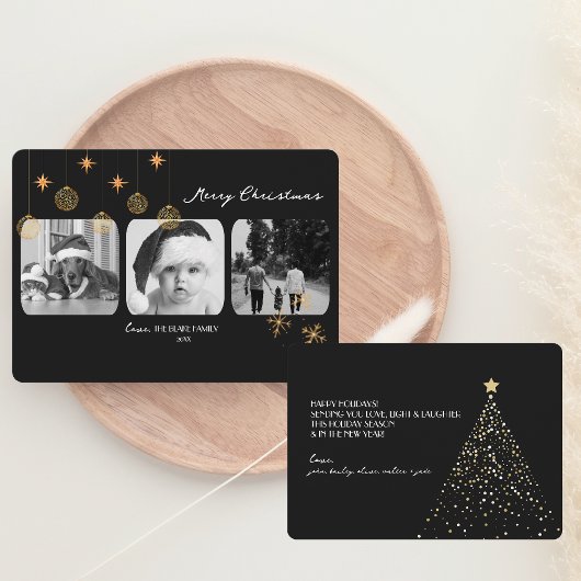 Carte de Noël moderne | Elégant Gold Triple-Photo