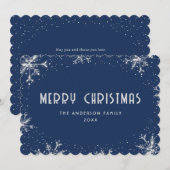 Carte de Noël Moderne Flocon de Neige Bleu Argent (Devant / Derrière)