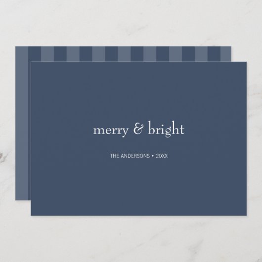Carte de Noël moderne Merry & Bright Navy (Devant / Derrière)
