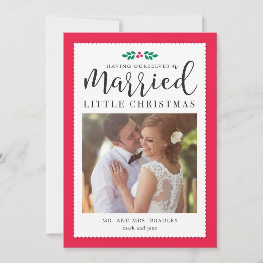 Carte de Noël moderne Mistletoe nouvellement marié (Devant)