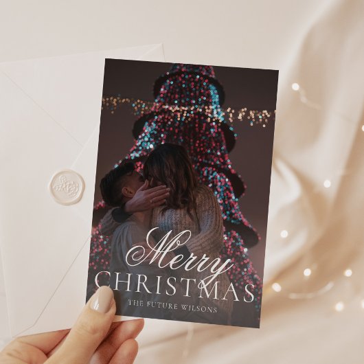 Carte de Noël moderne Mr & Mrs Fiançailles Photo