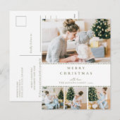 Carte de Noël moderne multi-photo vert olive (Devant / Derrière)