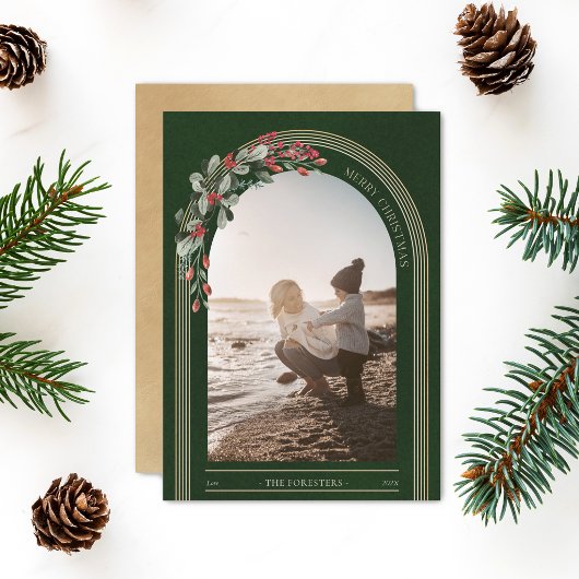 Carte de Noël Moderne Photo Botanique sous une Arc