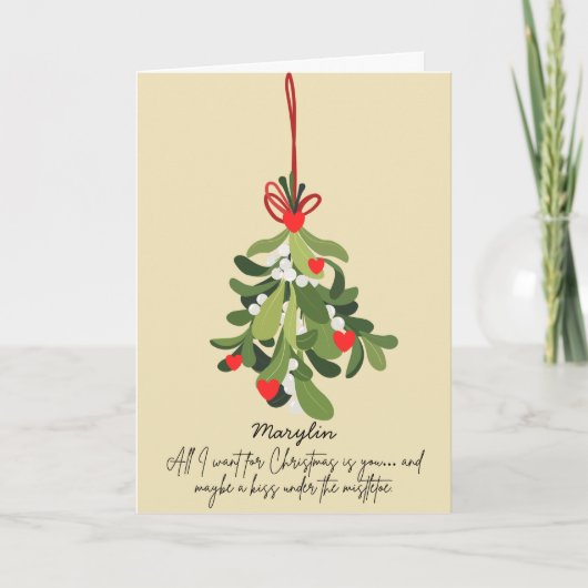 Carte de Noël moderne pliée avec gui (Devant)