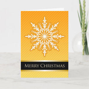 Carte de Noël moderne rayée A7 Orange Snowflake