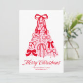 Carte de Noël moderne rose rouge ruban (Debout devant)