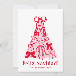 Carte de Noël Moderne Rose Rouge Ruban Feliz Navid