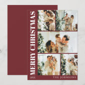 Carte de Noël moderne Rouge élégant Famille (Devant / Derrière)