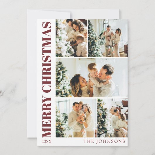 Carte de Noël moderne Rouge élégant Famille (Devant)