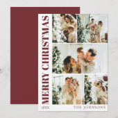 Carte de Noël moderne Rouge élégant Famille (Devant / Derrière)