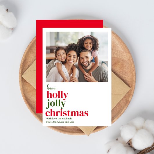 Carte de Noël Moderne Rouge et Vert 1 photo