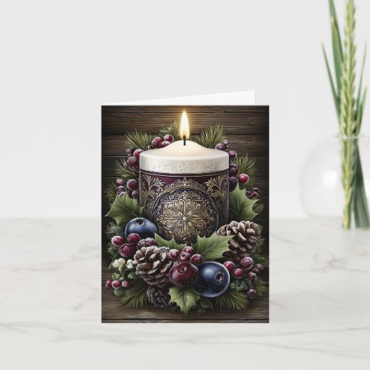Carte de Noël moderne rustique florale avec bougie (Devant)