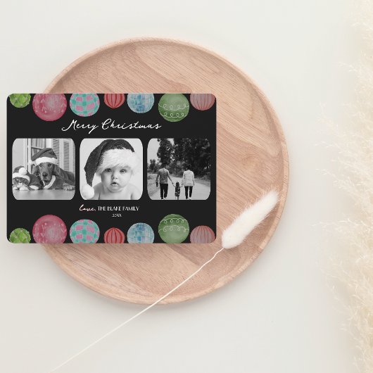 Carte de Noël moderne | Triple photo ornemental