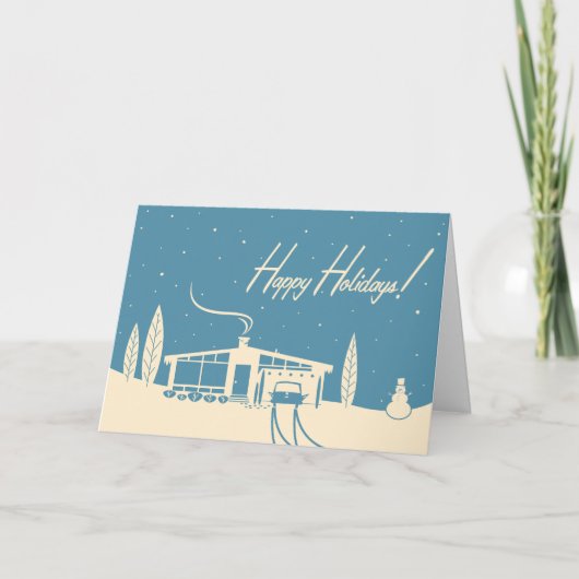 Carte de Noël modifiable Maison du milieu du siècl (Devant)