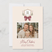 Carte de Noël Monogram Crest Bow (Devant)