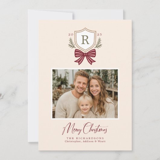 Carte de Noël Monogram Crest Bow (Devant)
