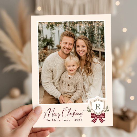 Carte de Noël Monogram Crest Bow