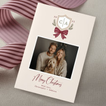 Carte de Noël Monogram Crest Bow