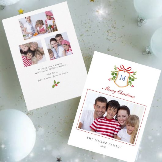 Carte de Noël Monogramme avec photos multiples