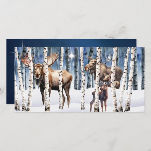 Carte de Noël Moose Family Winter Woods (Devant / Derrière)