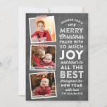 Carte de Noël multi-photo Chalkboard Letters<br><div class="desc">Faites passer cette fête avec cette carte de Noël multi photo typographique avec un arrière - plan de tableau noir et des accents festifs de ruban rouge et blanc.</div>