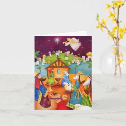 Carte de Noël - Nativité Whimsical Bethlehem (Fleur jaune)