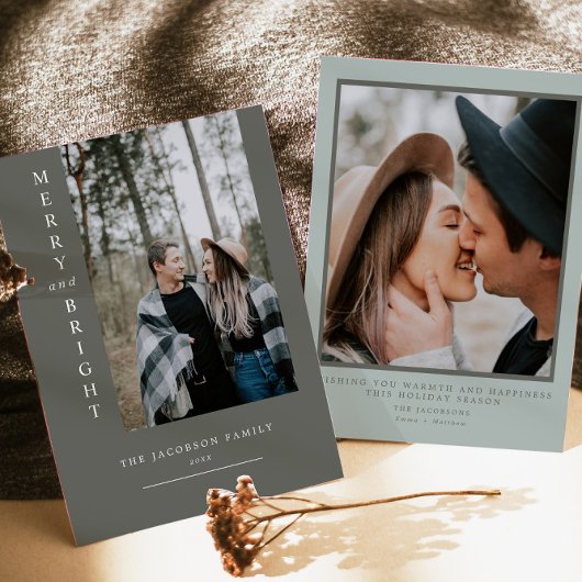 Carte de Noël NINA Modern Boho Sage Green Photo Ca