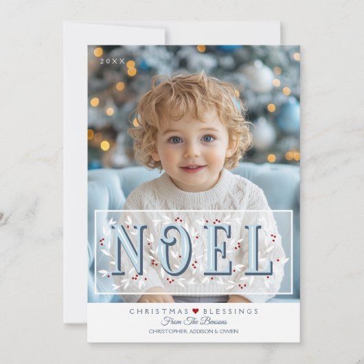 Carte de Noël Noel Overlay Bleu Blanc (Devant)