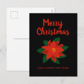 Carte de Noël noire avec fleur de poinsettia rouge (Devant / Derrière)