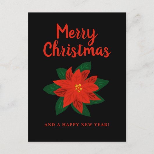Carte de Noël noire avec fleur de poinsettia rouge (Devant)