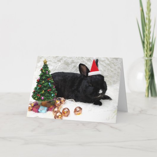 Carte de Noël noire de Red Hat de lapin (Devant)