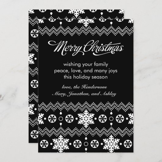 Carte de Noël noire et blanche Nordic Snowflake (Devant / Derrière)