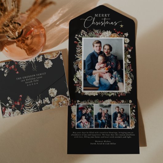 Carte de Noël noire pliée en trois